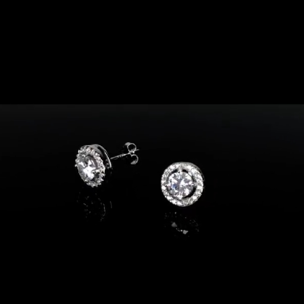 Halo Stud Diamond Earrings in Silver - Picture 3 of 7